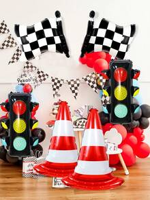 2/6pcs Racing Theme Balloon Set, Includes Traffic Light, Red & Green Light, Road Barrier, Racing Flag Foil Balloons, Suitable For Racing Theme, Motorcycle, Car, Birthday Party, Racing Party Supplies, Red, Yellow, Green Decoration - Multicolor - View 4