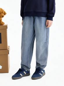 Annil [Pure Cotton] Boys' Mid-Blue Denim Jeans, New Spring Style, Fashionable Loose Fit - Medium Blue Jeans - View 11