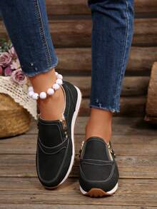 Baskets décontractées, chaussures légères et confortables antidérapantes pour femmes grandes tailles, chaussures de sport décontractées à fermeture éclair pour femmes, convenant pour les déplacements quotidiens - Noir - Voir 3