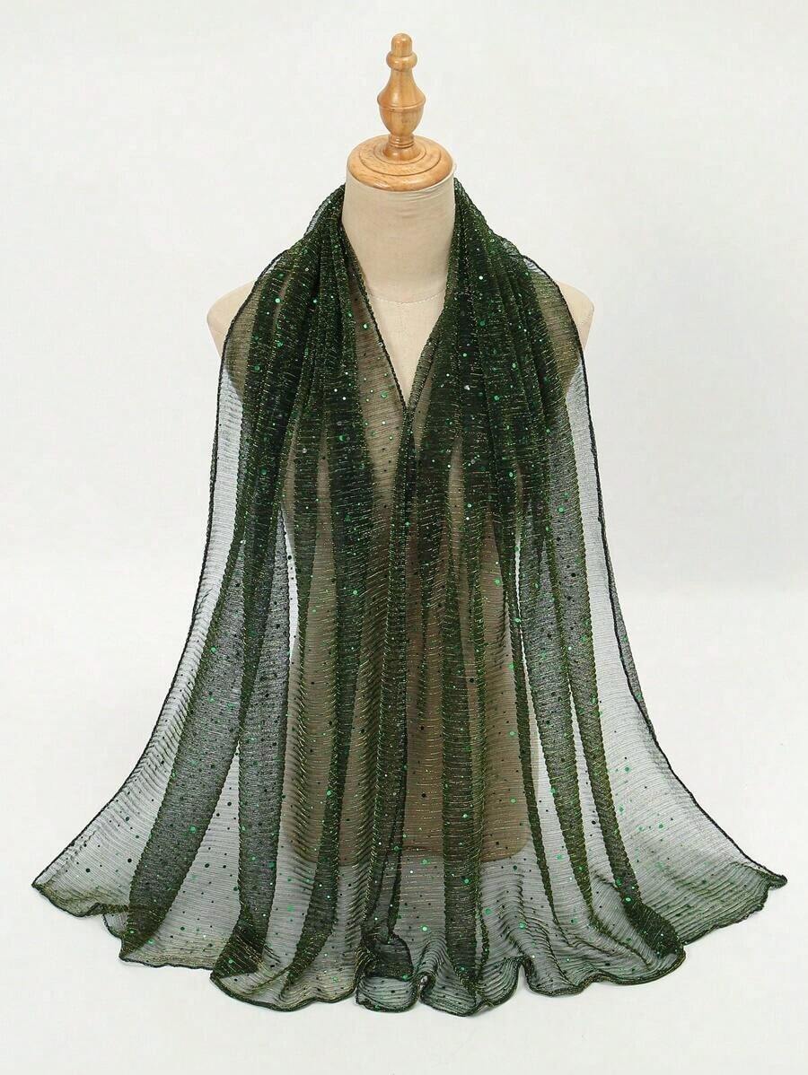 1pc Sheer Fashion Metallic Yarn Glitter Printed Solid Color Scarf/Shawl For Women For Dress - Màu xanh Bạc hà - Xem 1