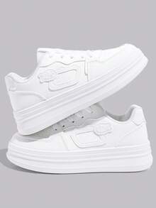 时尚百搭厚底休闲运动鞋，易于搭配的白色休闲鞋，适合所有季节 - 白色 - 查看 3