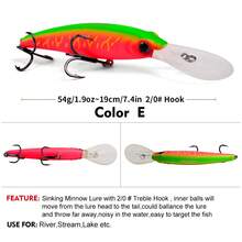 1/5pcs 19cm 54g Minnow Fishing Lures, Deep Diving Minnow Bait, Artificial Swimbait, Carp & Mullet Fishing Bait, Professional Sea Fishing Lures Gift For Men - Multicolor - View 13