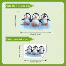 俏皮企鹅浴室墙贴 - 可爱的卡通企鹅和水花主题贴纸，自粘可移除，适用于厨房墙面和瓷砖装饰，趣味家居风格装饰 - 多色 - 查看 6