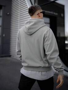 男士休闲纯色半拉链连帽衫，半拉链运动卫衣，长袖上衣，春秋季 - 淺灰色 - 查看 6