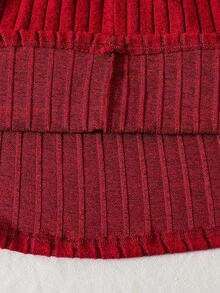 Young Girl' Fashion Casual Cute Set, Knitted Bow Jacket + Knitted Bow Strap Dress - Red - View 9