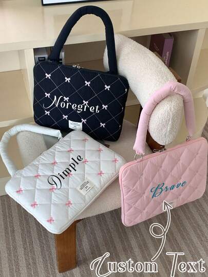 Funda acolchada personalizable y adorable para laptop con correa de hombro, estuche acolchado para laptop con estampado de moño, bolsa protectora para laptop de moda, ideal para uso diario, viajes, regalo perfecto para amigos, familia, novia, para cumpleaños, San Valentín, Año Nuevo