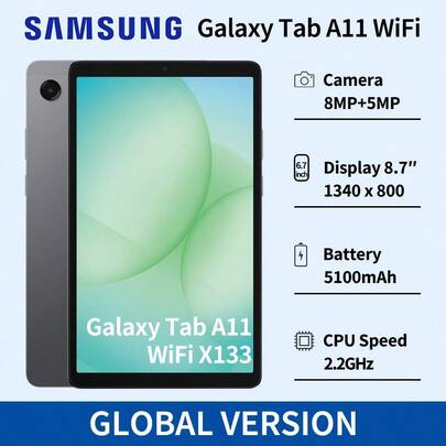 Samsung Galaxy Tab A11 平板电脑 | 10.1 英寸绚丽显示屏 | 多核处理器 | 大容量存储空间，支持 MicroSD 卡扩展 | 持久续航 | 超薄轻巧 | 标配快速充电器 | 优雅灰
