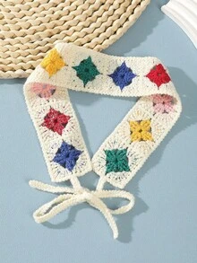 1Pc Wide Knit Lace Headband, Embroidered Flowers & Cherries In French Country Style, Gentle & Sweet For Outings - Multicolor - View 9