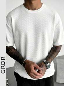 GRDR Men's Spring/Summer New Outdoor Casual Fashion Textured Minimalist Solid Color Short Sleeve T-Shirt - White - View 2