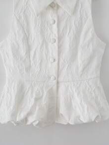 Blusa sin mangas de unicolor con estampado jacquard y cuello, blanco para primavera/verano - Blanco - Ver 6