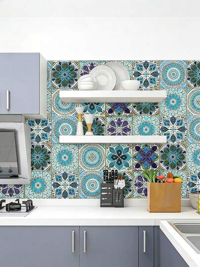 20/10 Retro Bohemian Style Tile Stickers - High-Quality Waterproof PVC, 20cm X 20cm, Self-Adhesive And Removable, Non-Slip Frosted Surface, Suitable For Kitchen Backsplashes, Floor And Wall Renovation - Waterproof Tile Stickers For Home Decor.
