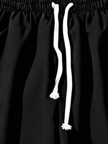 1件男士四季通用戶外休閒直筒長褲，抽繩腰頭與側邊口袋，獨特線條設計時尚運動風 - 黑色 - 查看 3