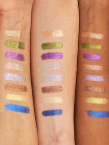 Kit Lápis e Sombra Líquida Holográfica - Linha Aurora de Luisance - Maquiagem carnaval, delineador colorido e à prova d'água, sombras coloridas - Lápis Dourado + Sombra Aurora Boreal - Visão 5