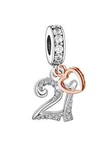 925 Sterling Silver Minimalist Heart Shaped Numeric Pendant, Unisex Birthday Gift - Silver - View 21