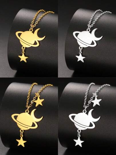 LIKGREAT 1pc Minimalist Fashion Star, Moon, Planet Necklace Accessory, Couple, Sisters, Mother's Day, Birthday Jewelry Gift