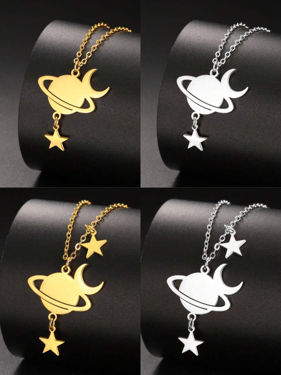 LIKGREAT 1件简约时尚星星、月亮、行星项链配饰，情侣、姐妹、母亲节、生日珠宝礼物 - 時尚系列 - 查看 1