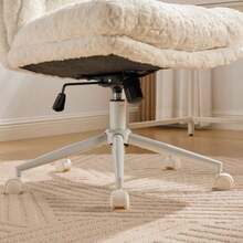 Office Chair With Wider Seat (67 Cm), Faux Rabbit Fur Upholstery, Metal Base, Swivel And Adjustable Office Chair, Dressing Table Chair (Cream), DE1875CM - Cream - View 6