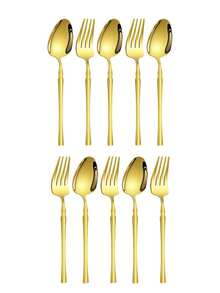 2/10/20 Stücke Edelstahl Gemusterte Servierlöffel & -gabeln, Pasta-/Salatlöffel & -gabeln, Suppen-/Reislöffel, Dessert-/Kuchengabeln, geeignet für Zuhause, Restaurant, Party, Geschenk - Gold - Übersicht 5