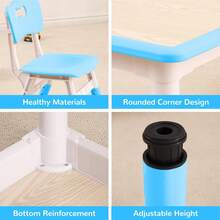 Juego de mesa y 4 sillas para niños, altura ajustable de 81 cm, patas antideslizantes, organizador de escritorio con diseño de grafiti, mesas de manualidades para actividades preescolares (azul) - Azul menta - Ver 7