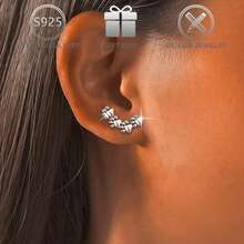 1 par de pendientes de botón de plata de ley 925 con diseño vintage y lindo de huella de pata, adecuados para uso diario casual, playa de verano, fiesta, vacaciones, regalo de cumpleaños para mujeres - Plata antigua - Ver 3