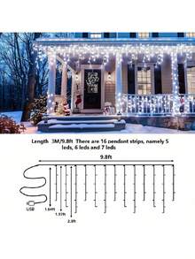 8 Modes LED Icicle Lights, 9.8ft Hanging Fairy Lights - 96 LED Icicle Lights String, USB Powered, Suitable For Indoor/Outdoor Decor, Great For Christmas, Wedding, Thanksgiving, Halloween And New Year Celebrations - Multicolor - View 13