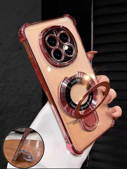 MewTrek Luxury Electroplated Transparent Phone Case With Rotating Magnetic Stand, Glitter Rhinestone Y2K Style, Summer New Silicone Shockproof Soft Cover Compatible With Samsung Galaxy S24 S25 Ultra FE A56 A16 4G 5G, 14C, Honor Reno MOTO , Y2K Style For Men & Women 2025,International Version, Not The Domestic Version