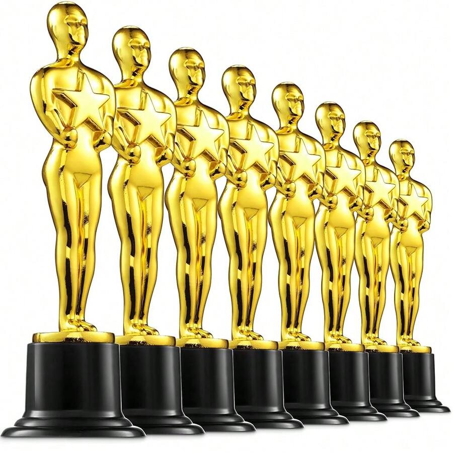 Gold Trophy Award Mini Trophies Bulk - (Pack Of 12) 6 Inch Tall Plastic Golden Statue Award, Party Themed Decorations, Winners Or Appreciation Gifts Game Prizes For Adults & - 獎盃 - 查看 1