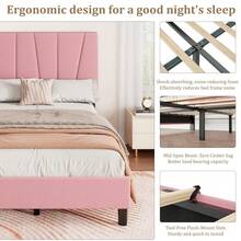 Base de Cama Plataforma con Cabecera Tapizada de Lino Ajustable, Soporte de Listones de Madera Resistentes, Sin Resorte de Caja Necesario y Montaje Fácil - Rosa-Twin XL - Ver 5