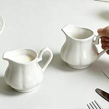 1pc 6.34oz Ceramic Pumpkin Shaped Milk Pitcher, 180ML Elegant White Coffee Pot, Sauce Dish For Steak, Tomato Sauce, Black Pepper Sauce, Milk Pot With Handle - Suitable For Restaurants, Cafes, Kitchens, Afternoon Tea - Microwave And Dishwasher - Ideal Housewarming Gift, Kitchen Decor Gift, Eid/Ramadan Gift - Multicolor - View 2