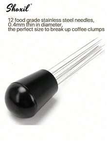 shoxil 1个304不锈钢12针0.4mm咖啡压粉及分配工具，带支架，咖啡分配针工具 - 松粉針 - 查看 3