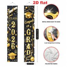 2pcs,2d Flat, 2026 Graduation Party Porch Banner, Made Of Polyester Fabric, With A Bachelor's Cap And Diploma Design, Suitable For Graduation Party Decoration, Graduation Ceremony, Graduation Celebration, Party Celebration, Holiday Party, Birthday, Home/Garden/Indoor/Outdoor Decoration, Outdoor Decoration, Door Hanging, Door Decoration, Photography Background Props, Party Decoration Supplies, Graduation Background Cloth - Multicolor - View 11