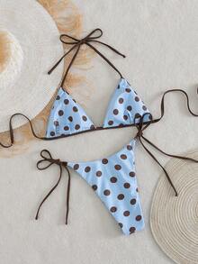 Bộ đồ bơi 2 mảnh dành cho nữ, gợi cảm và thời trang, màu tím, bộ bikini đi biển mùa hè, họa tiết ngẫu nhiên, thích hợp cho kỳ nghỉ. - Màu xanh nhạt - Xem 4
