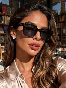 1 Pair Square Casual Versatile Fashion Glasses, Unisex, Suitable For Daily Wear, Street Photography, Vacation, Summer Beach, Back To School - Black - View 6