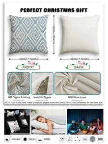 2个装饰枕套，几何图案靠垫套，100%低过敏性聚酯纤维枕套，复古亚麻材质，隐形拉链，可机洗，简约时尚线条图案，家居装饰枕套，适用于沙发、客厅、卧室，不含枕芯 - 淺藍色 - 查看 4