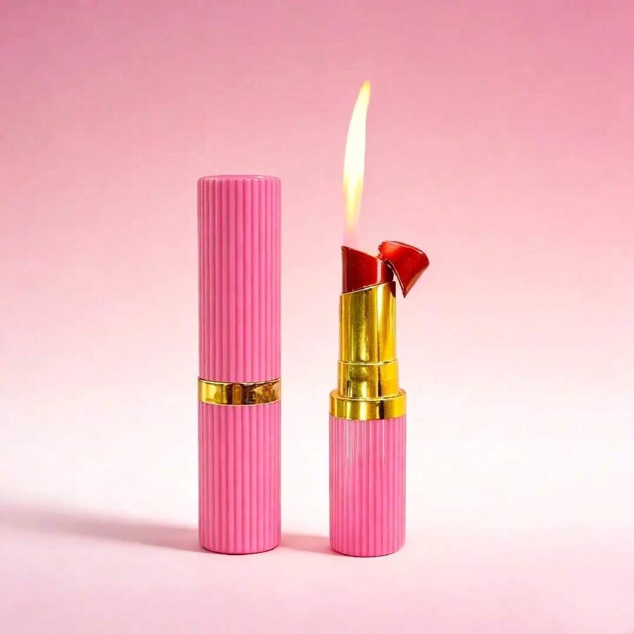 Elegant Pink Lipstick Lighter - Reusable Metal Lighter, Portable & Stylish Zinc Alloy + ABS Design, Perfect Gift For Women, Butane Gas Not Included - 玫紅色 - 查看 1