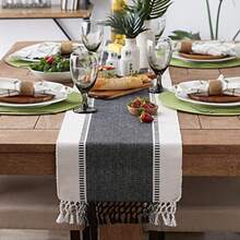 Dobby Stripe Woven Table Runner 13x72 Black - Black+13x72" - View 5
