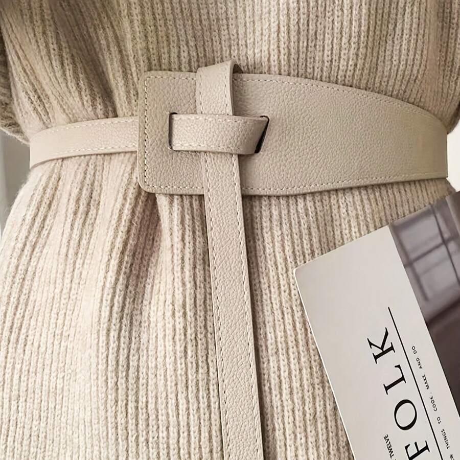 Wide Belt For Women, Decorative Suit Dress Waist Belt, Vintage Style Wide Belt For Women - Brown, With Adjustable Buckle, Perfect For Autumn And Winter Outfits, Suitable For Casual And Formal Occasions, Non-Textile Material, Casual Belt| Vintage Style Belt| Adjustable Buckle Belt - 駱駝 - 查看 1