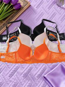 3pcs/Set Lace Wireless Bras, Multi-Color Supportive Everyday & Sleepwear Lingerie - Multicolor - View 2