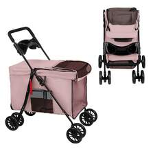 Cochecito para mascotas para perros y gatos, capacidad de peso de 15 kg, fácilmente plegable para almacenamiento y viaje, 49 * 75 * 95 cm - Rosa - Ver 11