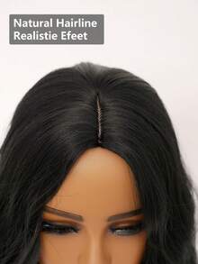 clouder Gothic Punk Black Long Wavy Curly Wig 26-Inch Center-Parted Bangs Heat-Resistant Synthetic Fiber Wig Women's Soft Voluminous Curls Suitable For Daily Cosplay, Street Style, Holiday Parties, Music Festivals, Y2K Aesthetic, Avant-Garde College Style, Modern Fashion Punk Looks - 黑色 - 查看 6