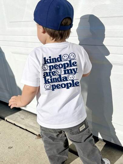 1pc Infant/Toddler Boys' Creative Cartoon Graphic Letter Slogan Print Basic Round Neck Short Sleeve T-Shirt, Casual & Fashionable