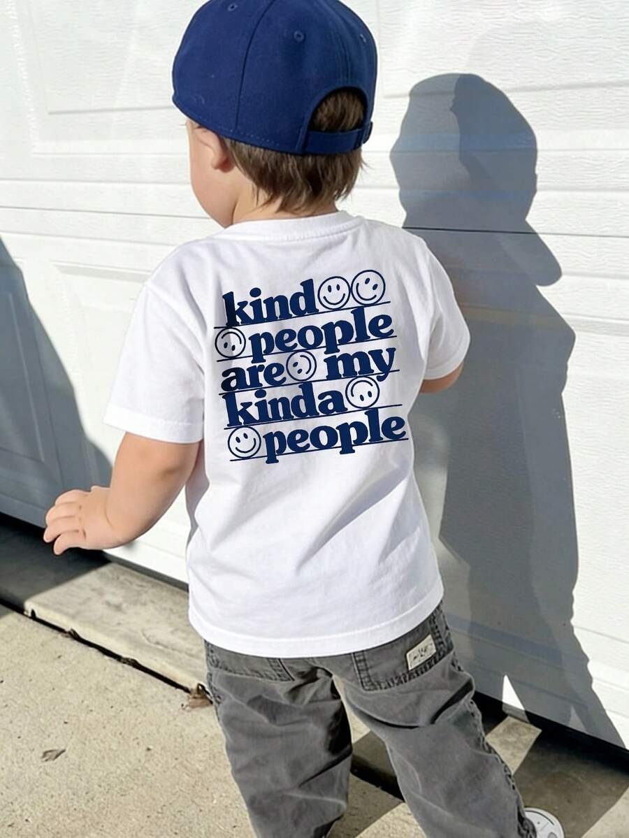 1pc Infant/Toddler Boys' Creative Cartoon Graphic Letter Slogan Print Basic Round Neck Short Sleeve T-Shirt, Casual & Fashionable - White - View 1