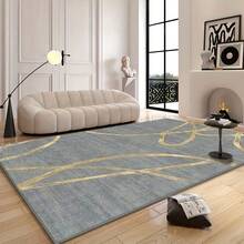 1pc Modern Luxurious Style Gray & Gold Abstract Line Pattern Rug. Faux Wool Fabric, Approx. 850g, 0.6cm Thick. Wear-Resistant, Anti-Slip, Easy To Clean. Available In Multiple Sizes. Suitable For Kitchen/Living Room/Dining Room/Bedroom/Balcony/Bathroom/Study. Perfect Home Decor Choice. - Multicolor - View 6