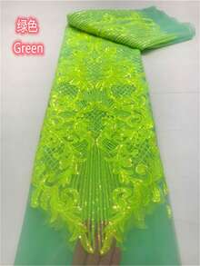 2026 Purple Elegant African Lace Fabric, 5 Yards Yellow French Sequin Mesh Fabric, Sewing Embroidered Lace Tulle Mesh Fabric For Nigerian Wedding Dress, 1 Yard Green Per Set - A - View 10