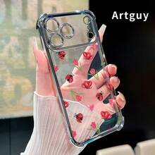 Ladybug Floral Dream Pattern Phone Case For IPhone 17 Pro Max 16 15 Plus Air 14 13 12 11 E Electroplated Cover With Airbag Shockproof Soft Silicone Casing,Suitable For IPhone17 Air - 粉色 - 查看 11
