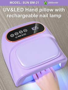 无绳UV LED美甲灯，带手枕，2000mAh可充电快速固化灯，U型设计，在家或美甲沙龙都能舒适地进行美甲，理想的新年生日礼物，美甲用品 - 彩色 - 查看 13