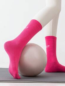 1/5 Pairs Women Dopamine Letter Non-Slip Silicone Grip Pilates Fitness Breathable Crew Socks - Multicolor - View 10