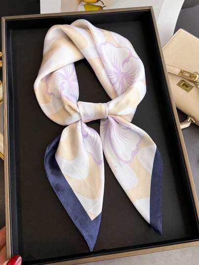 1pc Women's Elegant Vintage Printed Thin Style Satin Square Faux Silk Scarf,Boho Vintage Casual Women's Neck Scarf,Shawl,Light And Thin Comfortable Women's Bandana,For Daily Wear And Outing In Spring And Summer