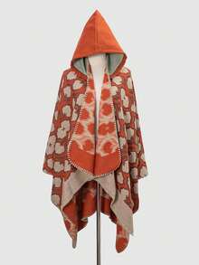 一件几何图案提花男女通用连帽围巾外套，适合日常和旅行穿着，春秋季 - 彩色 - 查看 3