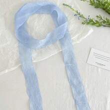 1pc Sweet Style In Spring And Summer: Blue Quicksand Long Silk Scarf For Women With A Sense Of Relaxation; Long Ribbon Tied With Multi-Function Quicksand Silk Scarf; Light And Light Daily Wear With Accessories. - 藍色蕾絲絲巾-1件 - 查看 5